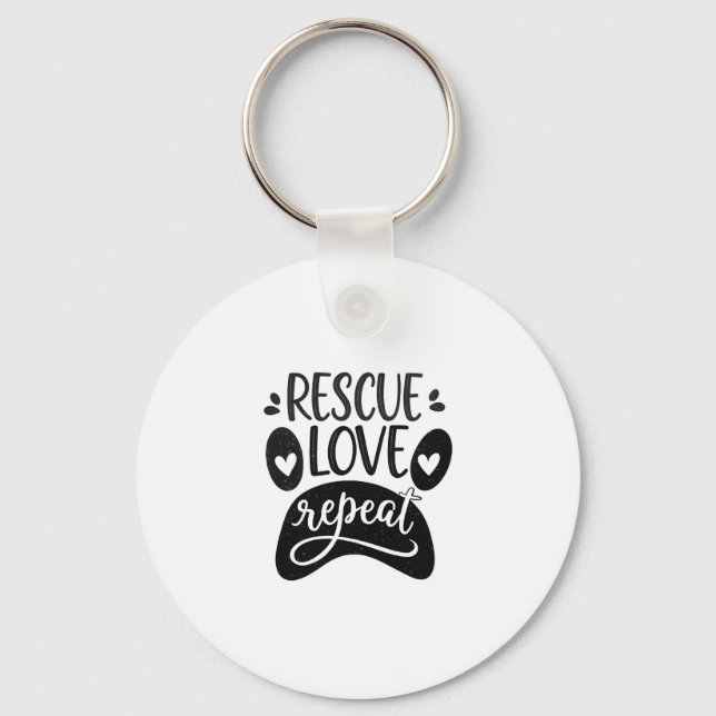 Rescue Love Repeat Dog Paw Tee Keychain (Front)