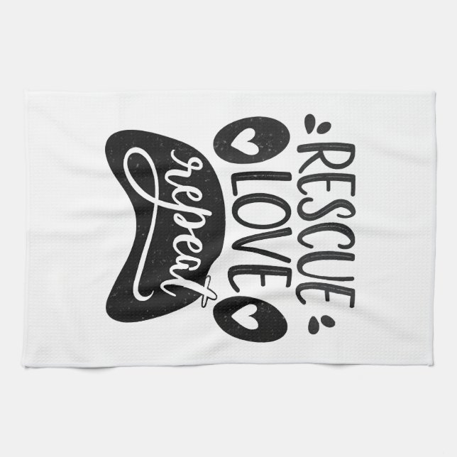 Rescue Love Repeat Dog Paw Tee Kitchen Towel (Horizontal)