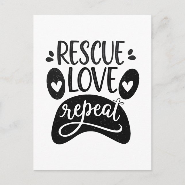 Rescue Love Repeat Dog Paw Tee Postcard (Front)