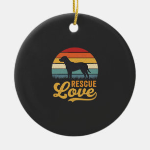 Rescue Love Retro Dog Sunset_1 Ceramic Ornament