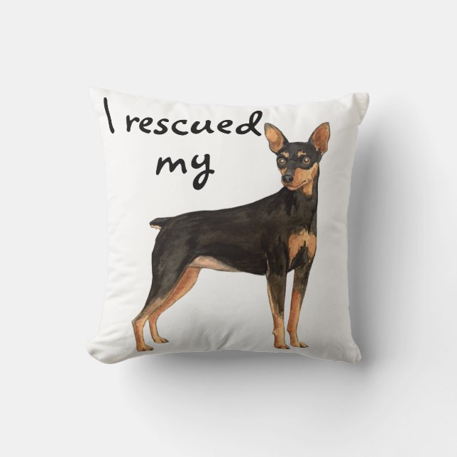 Rescue Miniature Pinscher Throw Pillow (Front)