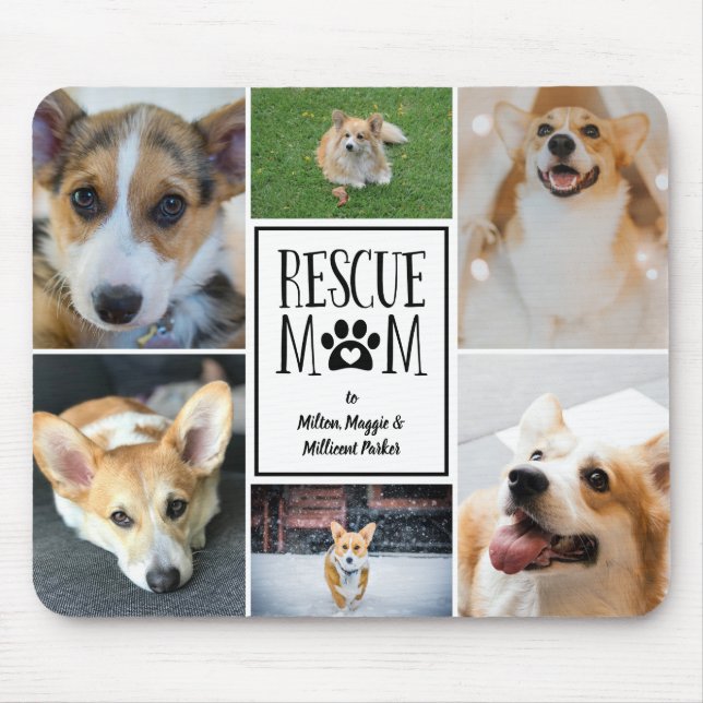 Rescue Mom Black Paw Print Photo Collage Mouse Pad (Front)