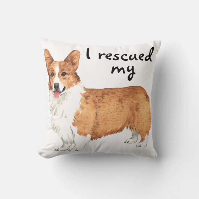Rescue Pembroke Welsh Corgi Throw Pillow (Front)