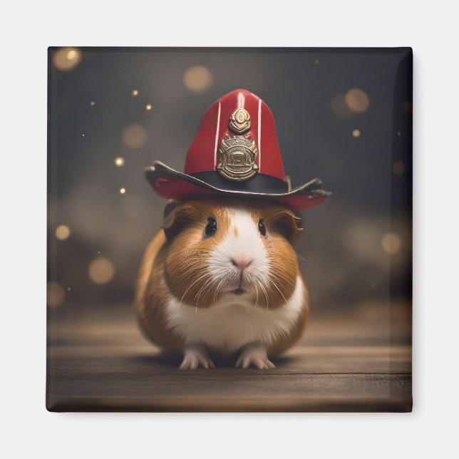 Rescue Ready: Guinea Pig in a Fireman's Hat, Magnet (Front)