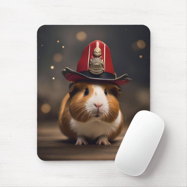 Rescue Ready: Guinea Pig in a Fireman's Hat, Mouse Pad (With Mouse)