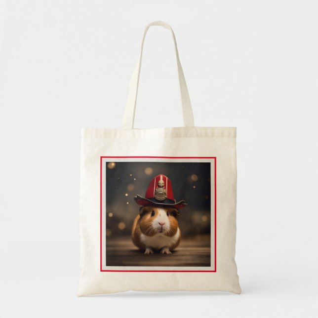 Rescue Ready: Guinea Pig in a Fireman's Hat, Tote Bag (Front)