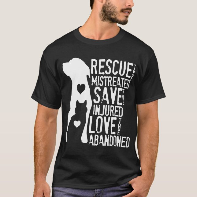Rescue, Save, Love Animal Rescue, Dog Lover Cat Lo T-Shirt (Front)