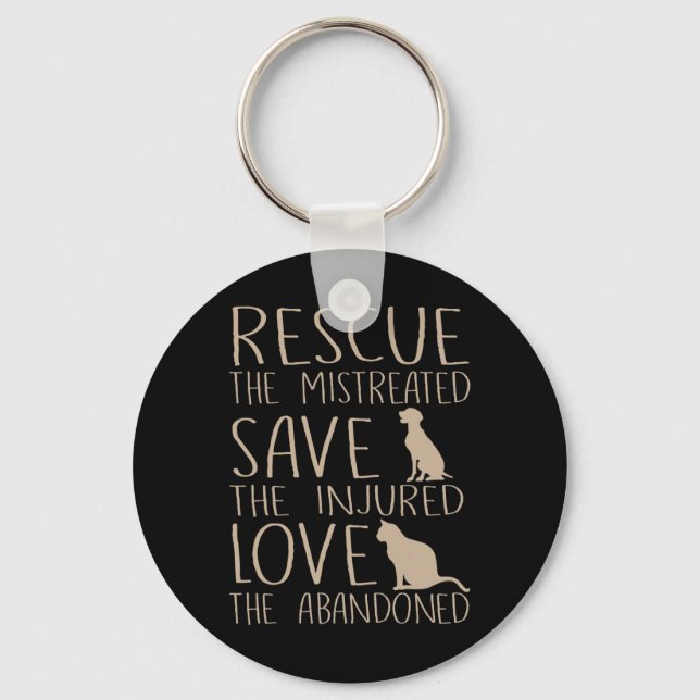 Rescue Save Love - Cute Animal Rescue Dog Cat Love Keychain (Front)