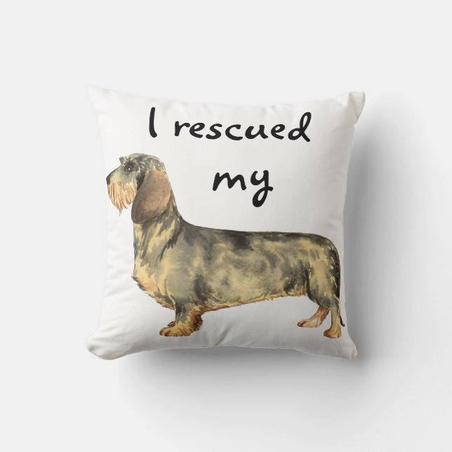 Rescue Wirehaired Dachshund Throw Pillow (Front)