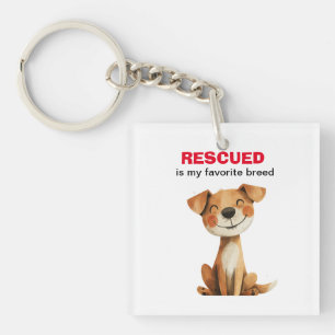 Rescued is my favorite breed dog design keychain