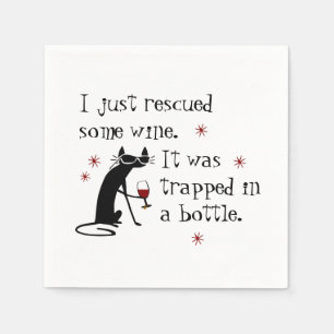 Rescued Some Wine Funny Quote with Black Cat Napkin