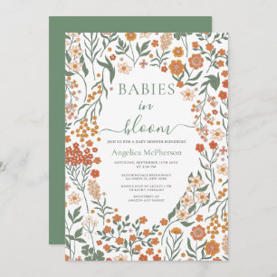 Reseda Green Wild Flowers Frame Babies in Bloom Invitation