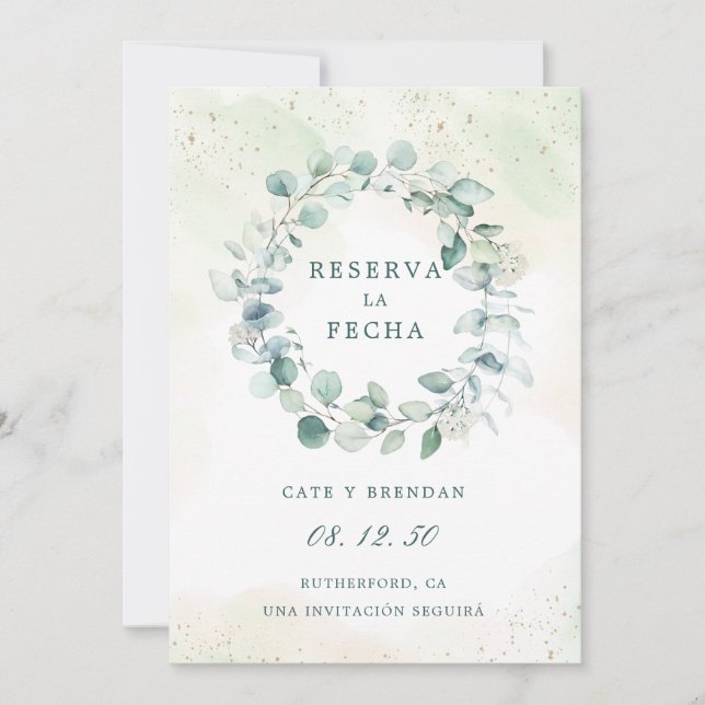 Reserva La Fecha Eucalyptus Greenery Spanish Save The Date (Front)