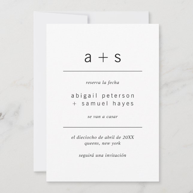 Reserva La Fecha Minimalist Monogram Photo Spanish Save The Date (Front)