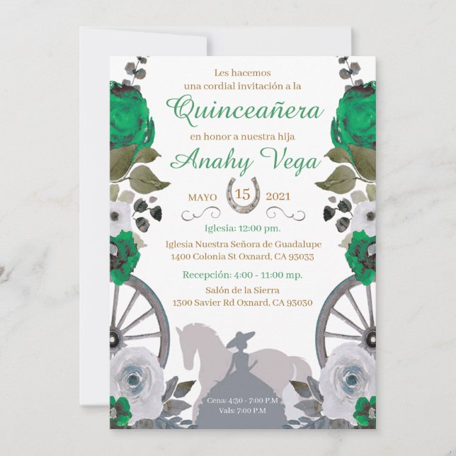 Reserva La Fecha Quinceanera Green Charra,  Save The Date (Front)