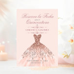 Reserva la Fecha Quinceañera Pink Dress Save The Date<br><div class="desc">Modern yet elegant Quinceañera Mis Quince Anos save the date (reserva la fecha).  Glitter diamond tiara / crown and dress / gown.  Light blush pink rose gold colours.  Easy to edit template cards.  Perfect for 15th girl birthday party.</div>