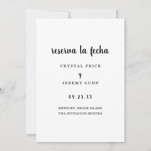 Reserva la Fecha Simple Black and White Spanish Save The Date (Front)