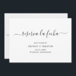 Reserva La Fecha Simple Elegant Spanish Wedding Save The Date<br><div class="desc">Simple wedding Save the Date in Spanish with a clean and minimalist design featuring an elegant touch with "reserva la fecha" in script with swashes.  A modern black and white Spanish Save the Date without pictures that coordinates beautifully with any style of wedding.</div>
