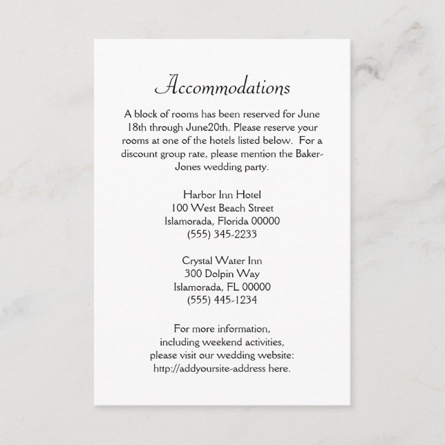 Réservations et hébergement Cartes de mariage (Devant)