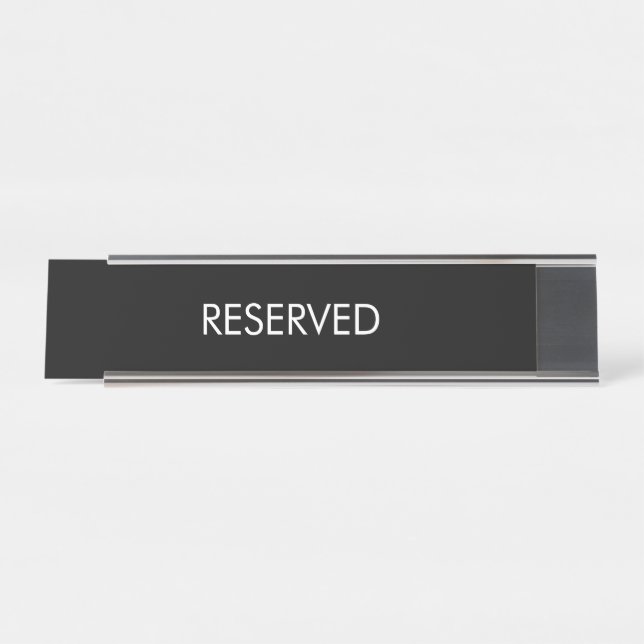 Reserved black white custom name text elegant desk name plate (Front)