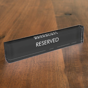 Reserved, custom name text black white elegant nameplate