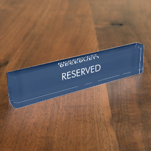Reserved, customize, change name text navy white nameplate