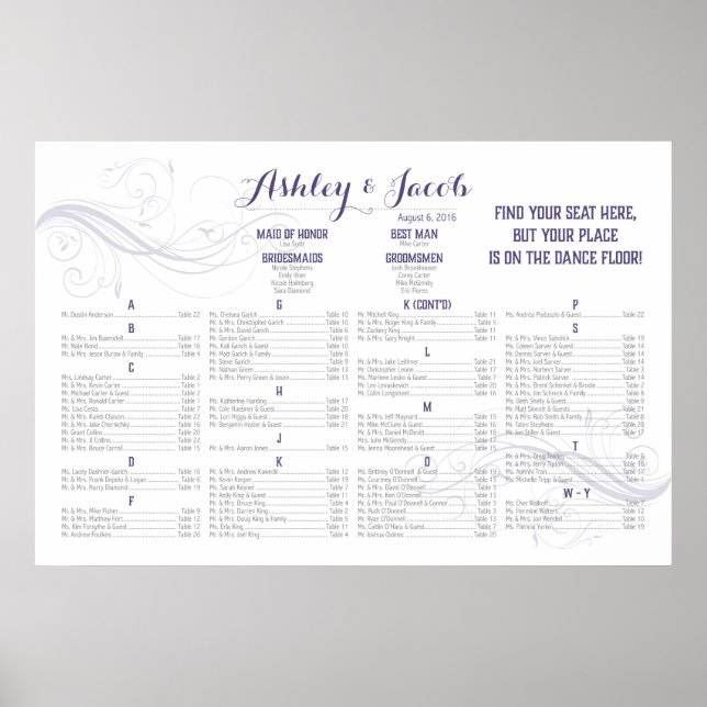 **RESERVED for Ashley+Jacob** 36x24 Seating Chart (Front)