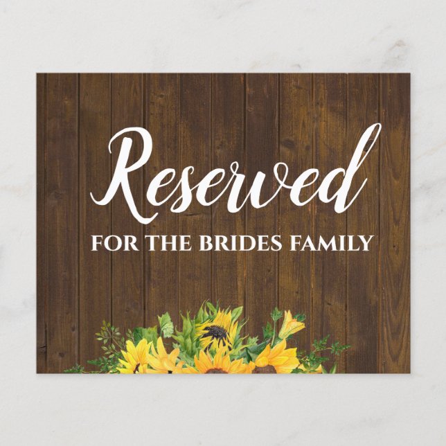 Reserved for Brides Family Rustic Wedding Sign (Front)