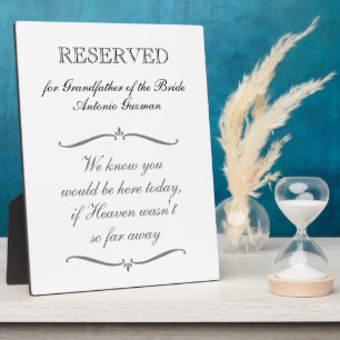 Reserved For Grandfather Of Bride Memorial Wedding Plaque