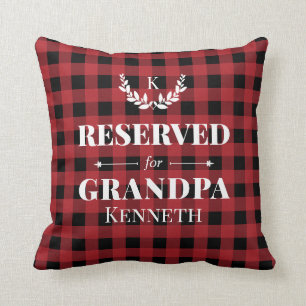 Reserved For Grandpa Red Buffalo Check Monogram Throw Pillow