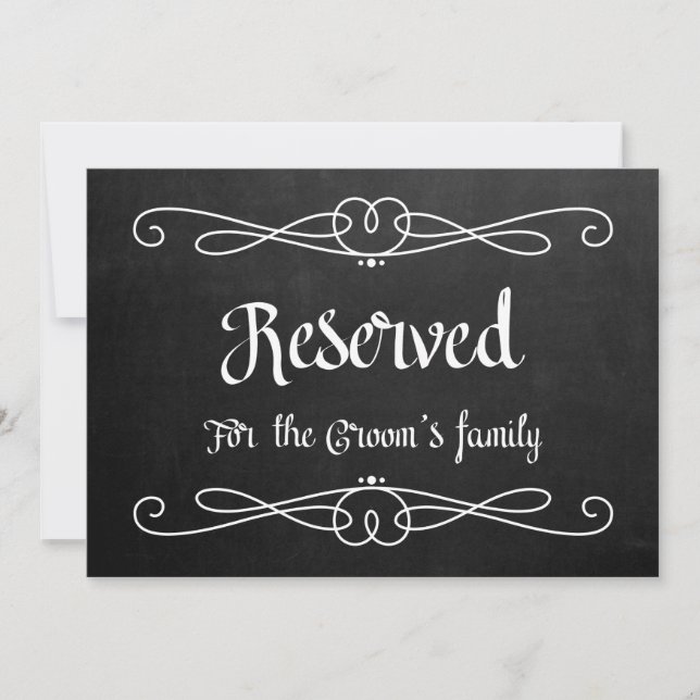 "Reserved for Groom's Family" Wedding Sign Invitation (Front)