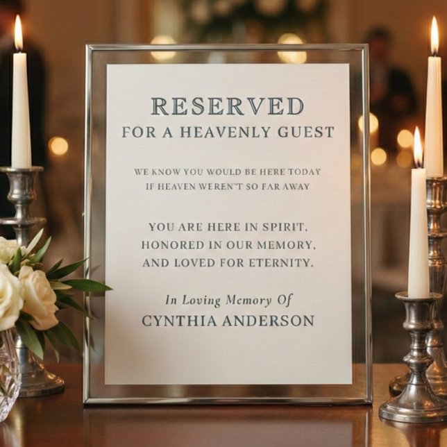 Reserved for Heavenly Guest Wedding Memorial Sign (Reserved for Heavenly Guest, Remembrance, Memorial Wedding Sign)