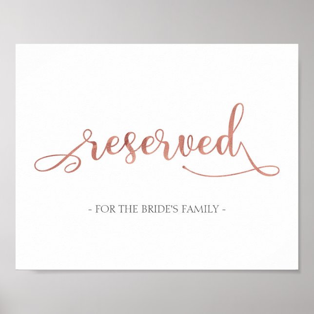 "Reserved for" rose gold white Wedding Sign (Front)