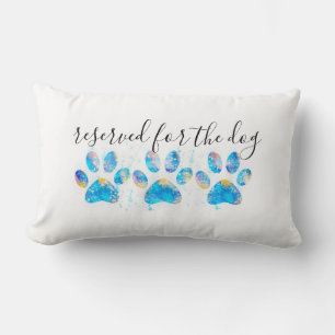 reserved for the dog paw print blue and white lumbar pillow