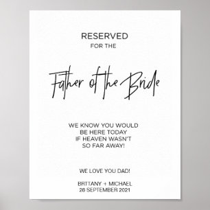 Reserved for the Father of The Bride Loving Memory Poster