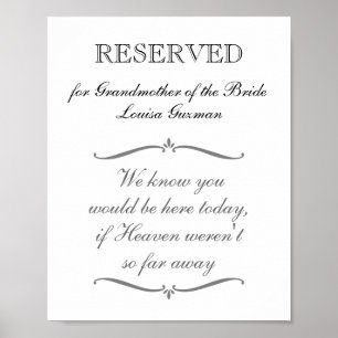 Reserved Grandmother of Bride Memorial Wedding Poster