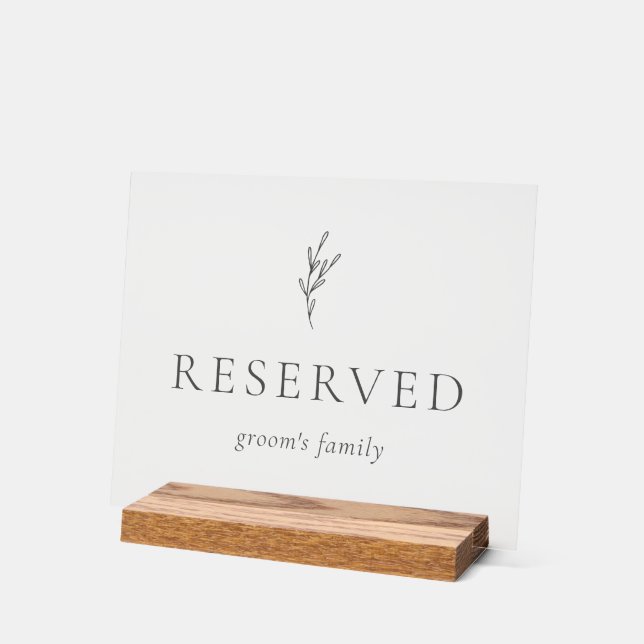 Reserved Groom's Family Simple Minimalist Elegant Acrylic Sign (Angle)