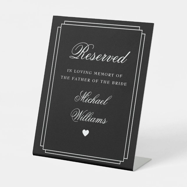 Reserved In Loving Memory Black And White Memorial Pedestal Sign (Front)