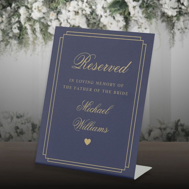 Reserved In Loving Memory Navy And Gold Memorial Pedestal Sign (Reserved In Loving Memory Navy And Gold Memorial Pedestal Sign)