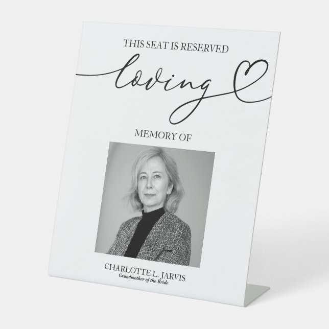 Reserved Seat Memorial Wedding Photo Sign Plaque (Front)