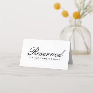 Reserved Seats Elegant Black White Modern Minimal Place Card