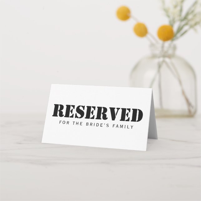 Reserved Seats Simple Elegant Black White Minimal Place Card (Back)