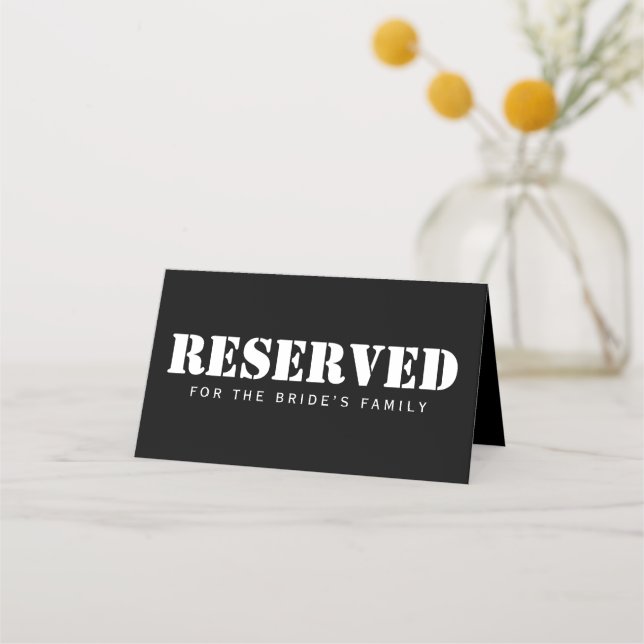 Reserved Seats Simple Elegant Black White Minimal Place Card (Back)