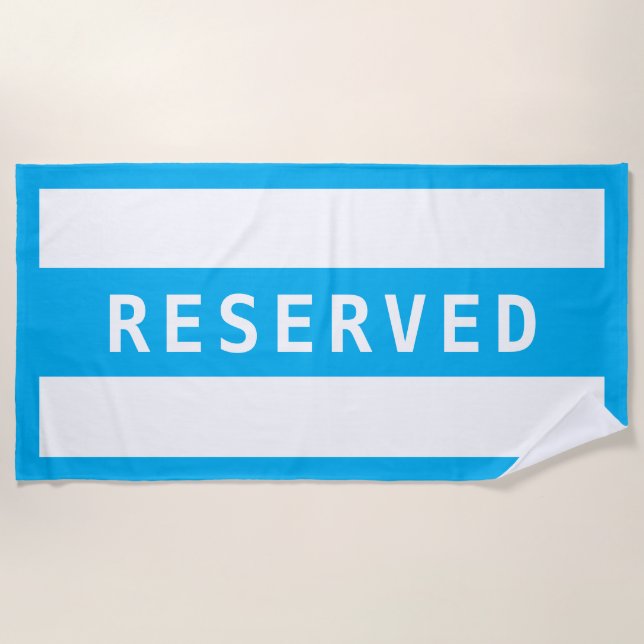 RESERVED, White Text on Sky Blue Stripe/Border Beach Towel (Front)