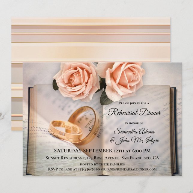 Réserver Amoureux Rose Répétition Dîner Invitation (Devant / Derrière)