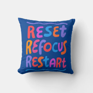 RESET REFOCUS RESTART Cheerful Fun Bubble Letters  Throw Pillow