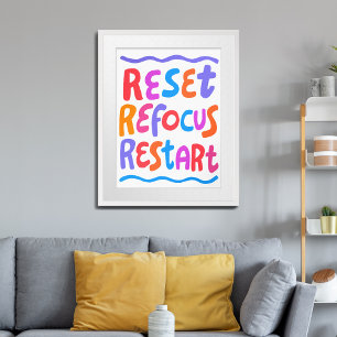 RESET REFOCUS RESTART Colorful Fun Bubble Letters Poster