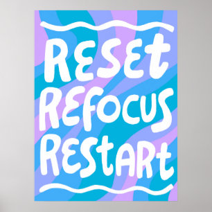 RESET REFOCUS RESTART Colourful Fun Bubble Letters Poster