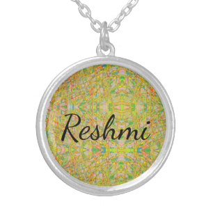 Reshmi name with abstract art background silver plated necklace