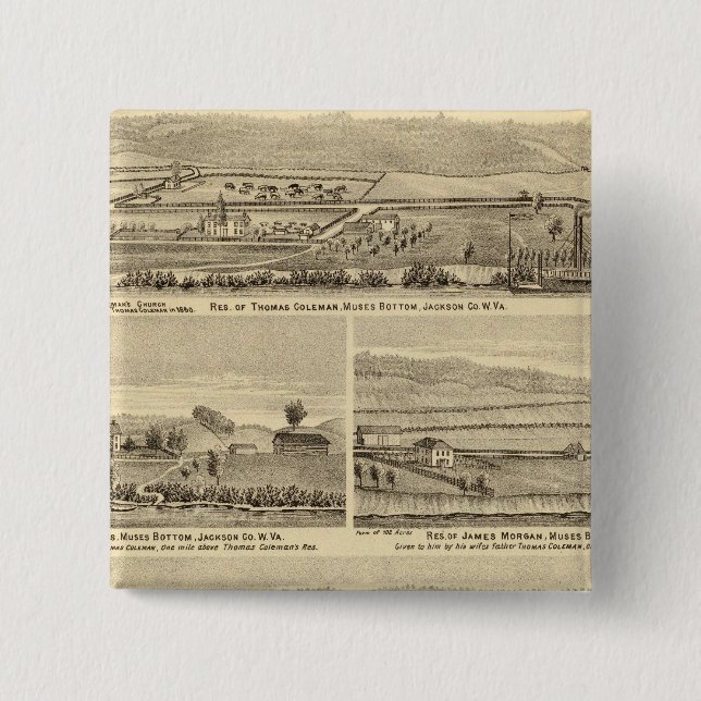 Residence and store of William M Roberts 2 Inch Square Button (Front)